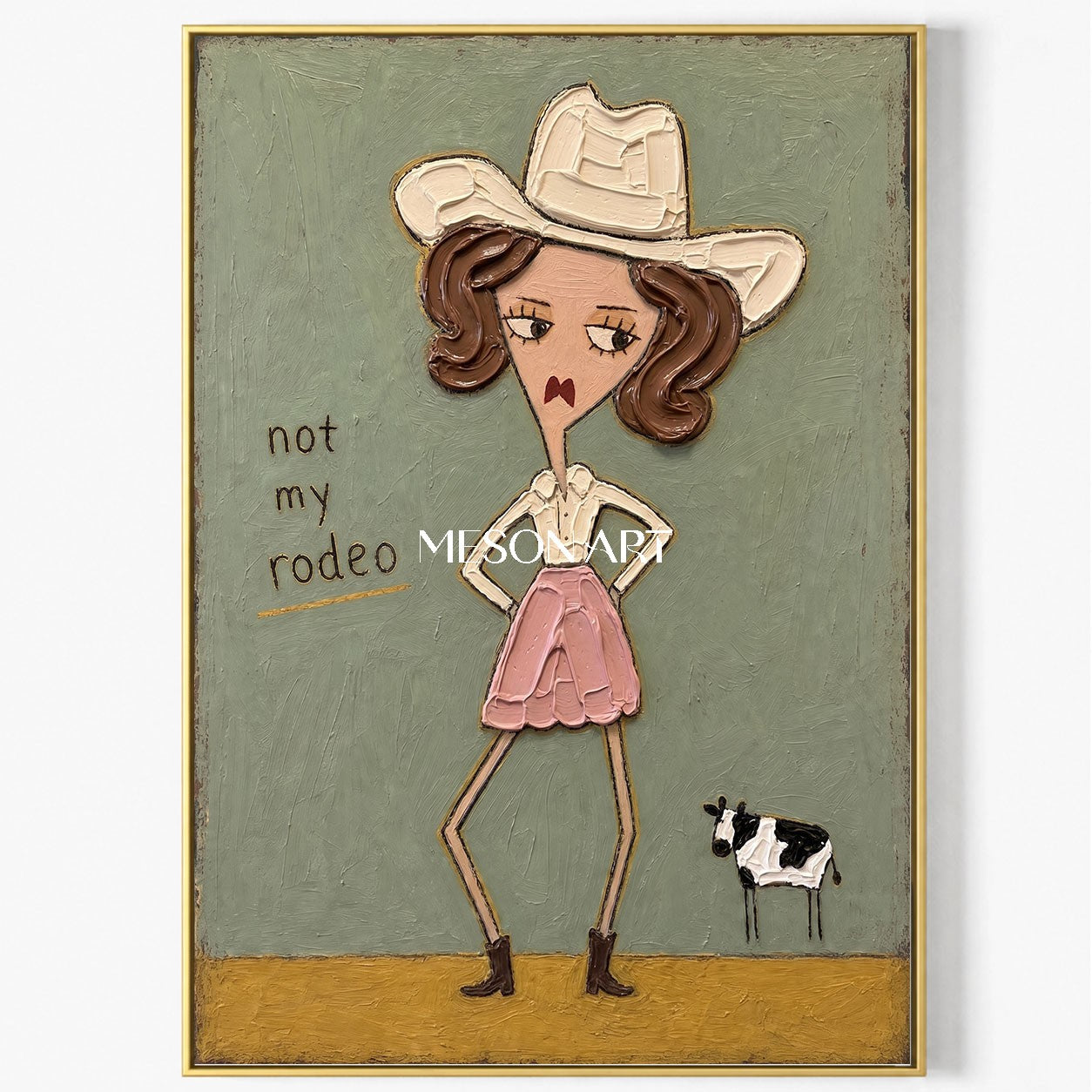 Whimsical Cowgirl Painting With Textured Acrylics For Eclectic Decor