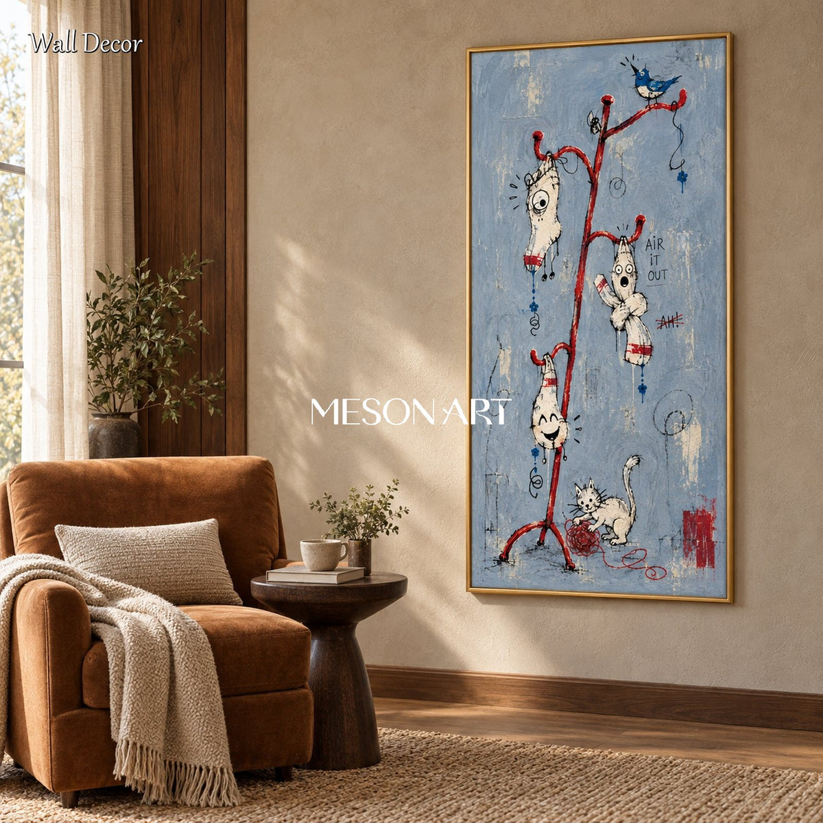 Blue And Red Modern Figurative Abstract Oil Painting Textured Canvas Hand Painted Art Panoramic Wall Decor By Mesonart