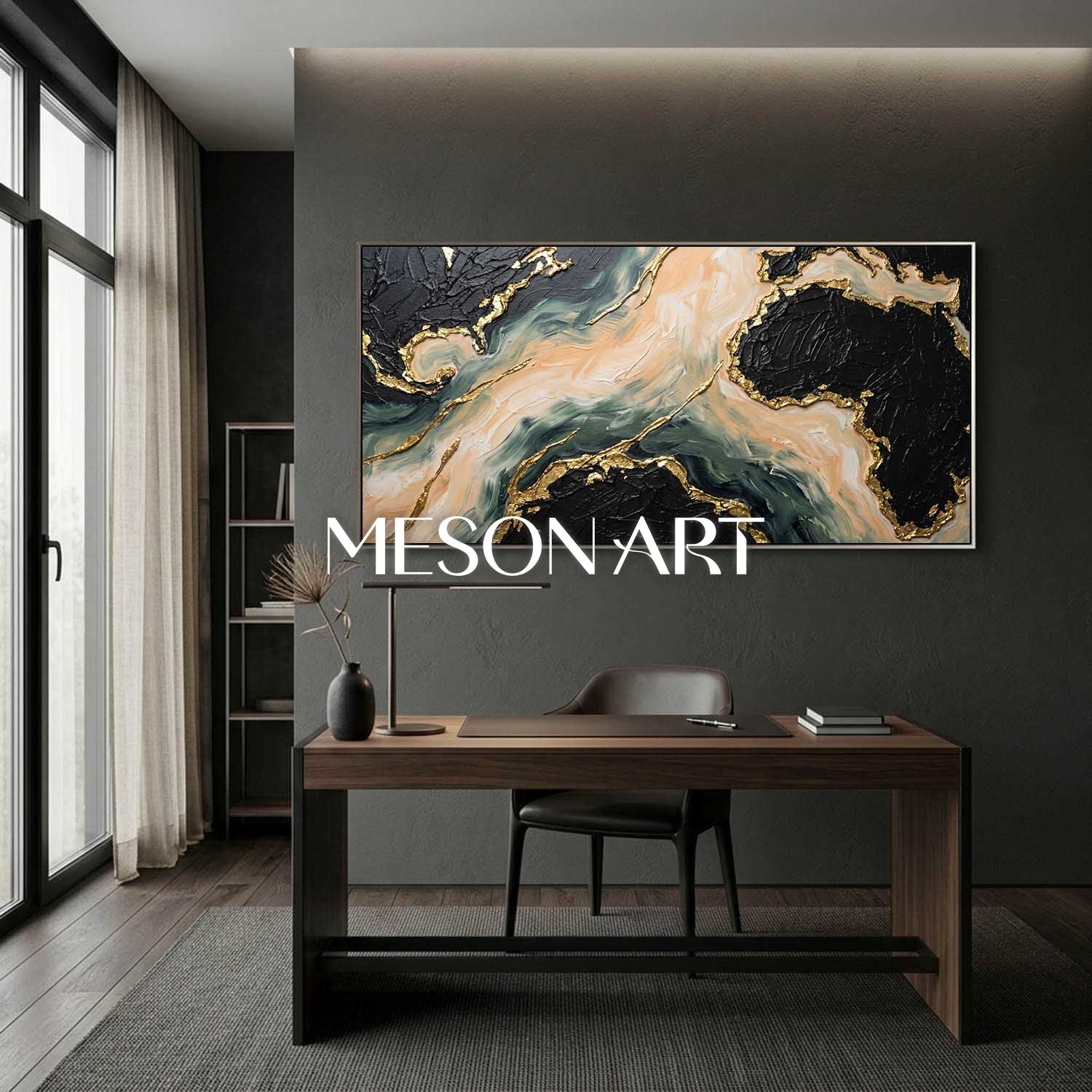 Gilded Tides Abstract Plaster Art With Gold Accents For Modern Living Room Entryway Decor