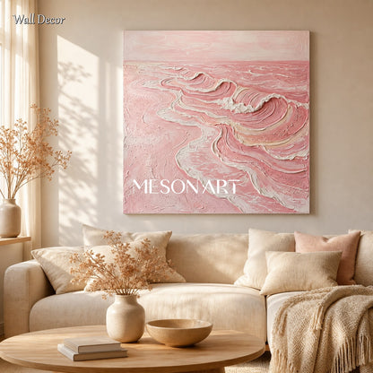 Pink Ocean Wave Wall Art With Textured Relief For Modern Home Decor