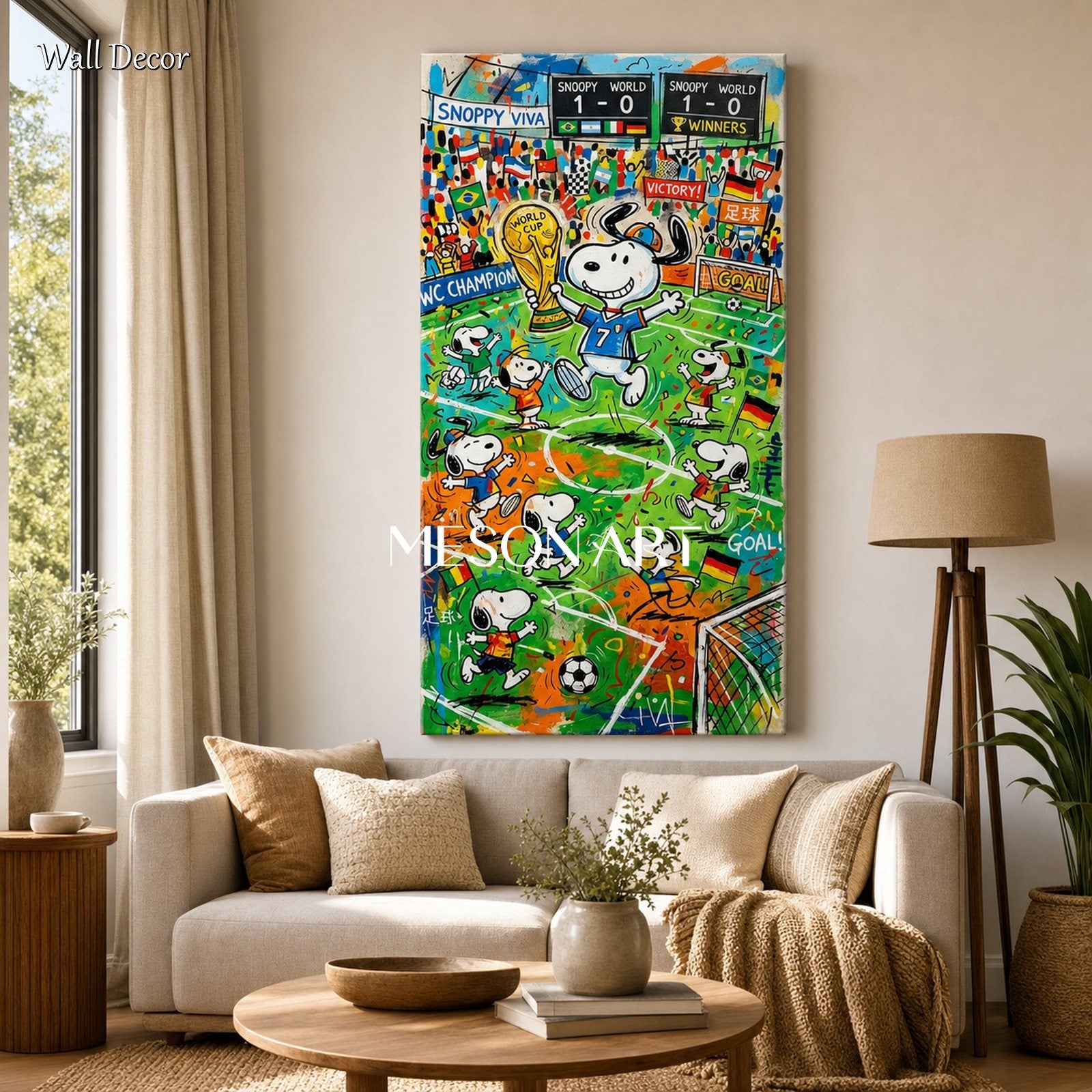 Large Snoopy World Cup Graffiti Painting For Kids Room Decor