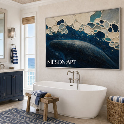 Deep Ocean Whale Abstract Art With Textured Plaster Finish For Modern Living Room Decor