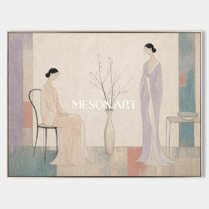 Elegant Art Deco Women Painting For Living Room And Bedroom Wall Decor With Soft Pastel Tones