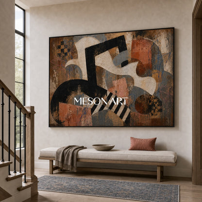 Modern Abstract Wall Art With Textured Geometric Forms For Living Room Decor
