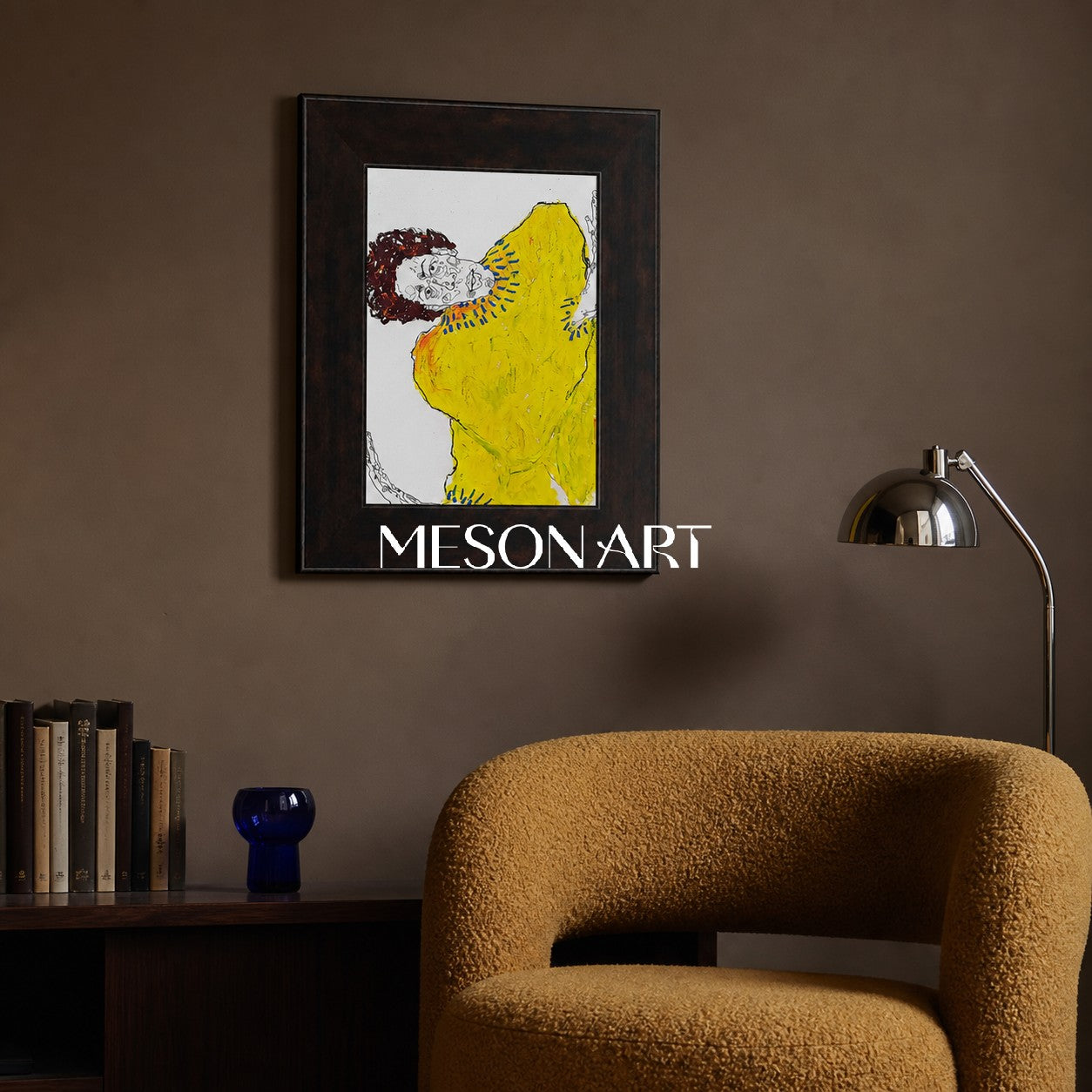 Modern Abstract Figure Painting In Yellow And Black For Living Room Entryway Decor