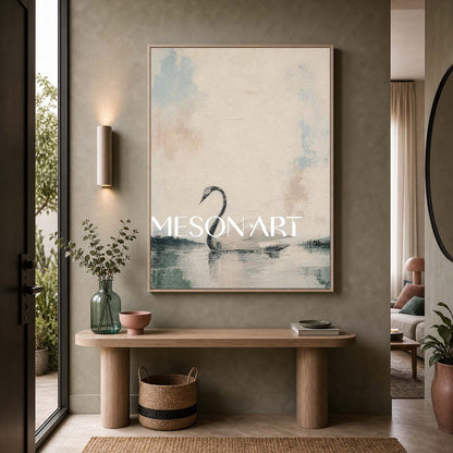 Minimalist Swan Painting Abstract Wall Art For Modern Living Room And Bedroom Decor