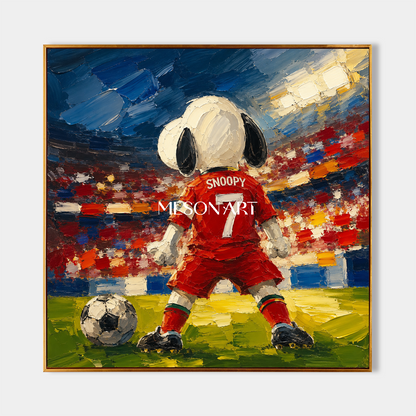Snoopy Football Art Print In Red Jersey For Living Room Kids Room Pop Culture Wall Decor
