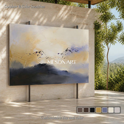 Beige And Black Abstract Expressionist Landscape Painting Rectangular Wall Art For Living Room By Mesonart