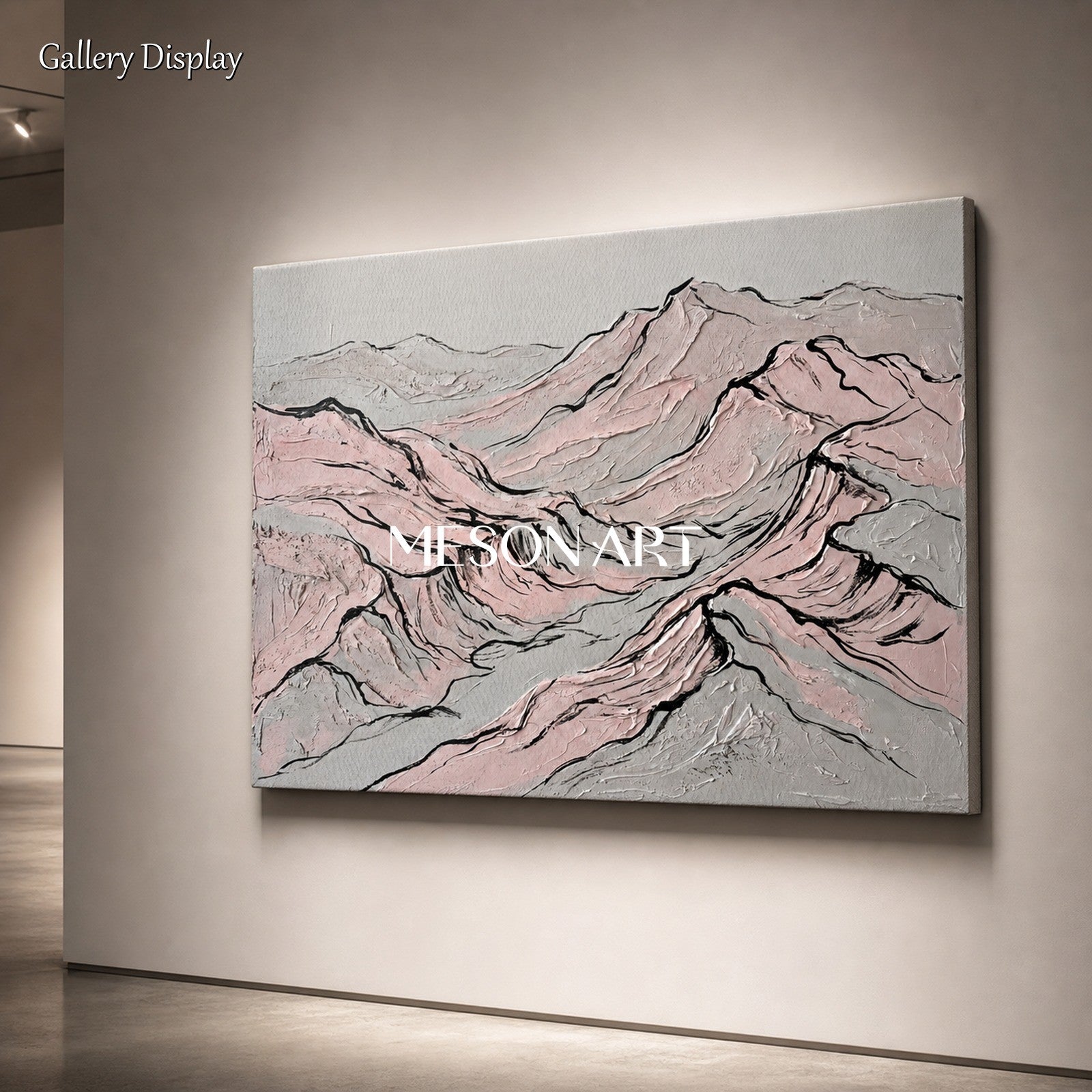 Pink Gray Mountain Art Deco Painting For Modern Living Room Decor