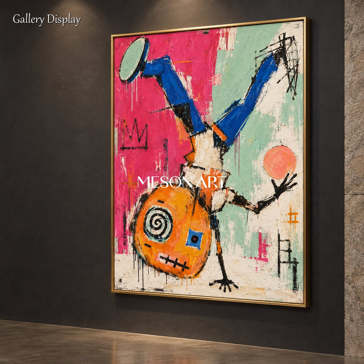 Pink And Blue Abstract Graffiti Painting Contemporary Wall Art Rectangular Canvas Modern By Mesonart