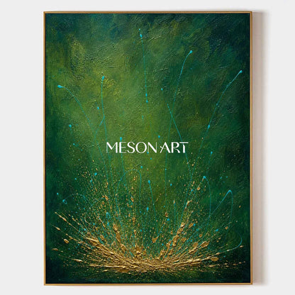 Emerald Green And Gold Abstract Painting Original Pollock Style Art For Living Room