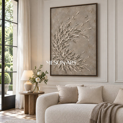 Beige And Gray Organic Minimalism Wall Art Rectangular For Living Room By Mesonart