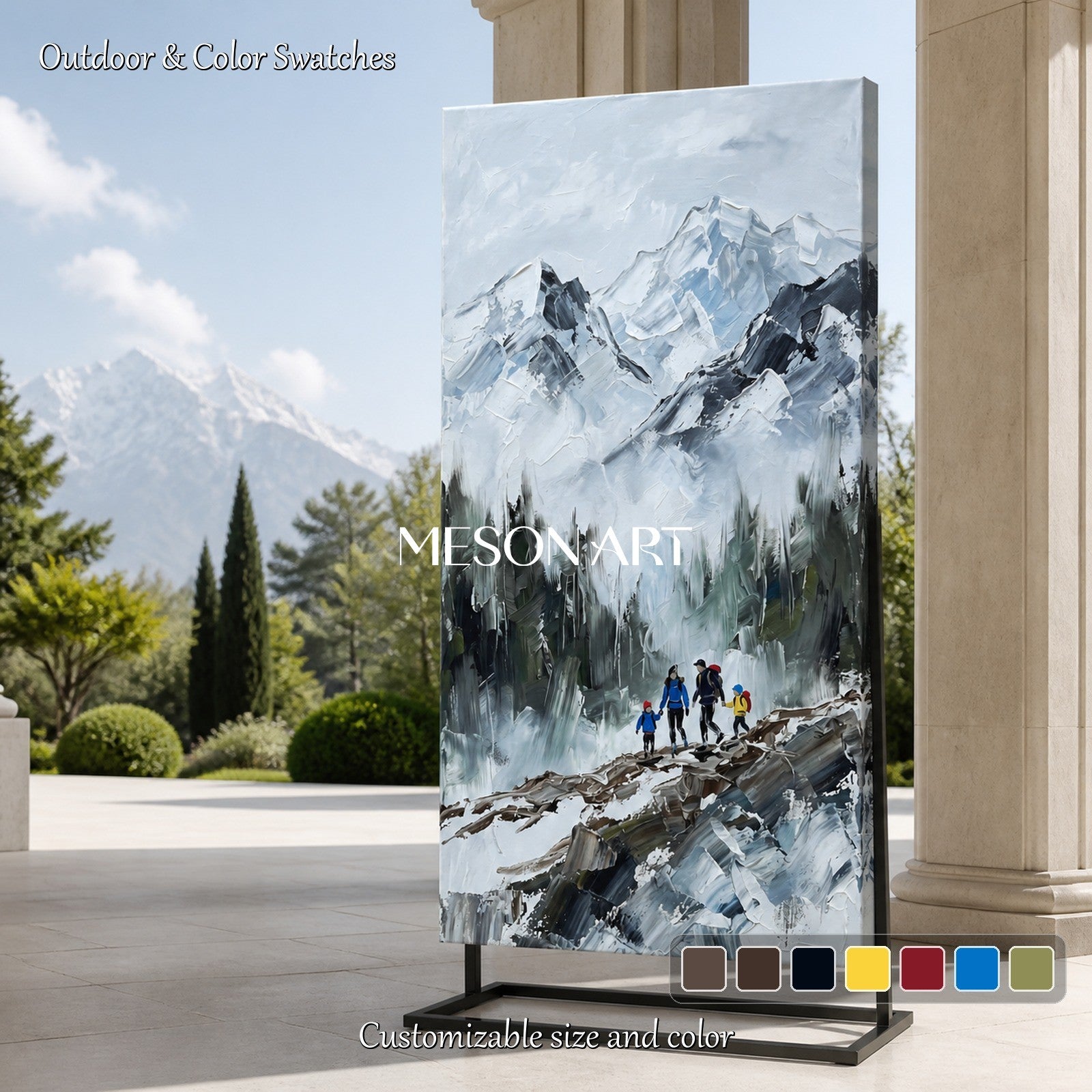 White And Gray Mountain Landscape Painting Contemporary Textured Art Panoramic Wall Decor For Living Room By Mesonart