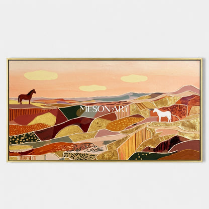 Earthy Terracotta Abstract Art Panoramic Decor Special Gift Contemporary Primitive Style By Mesonart