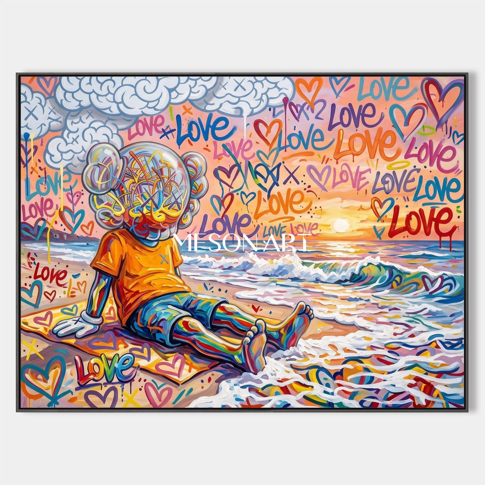 Graffiti Love Sunset Painting For Modern Living Room And Kids Room Decor
