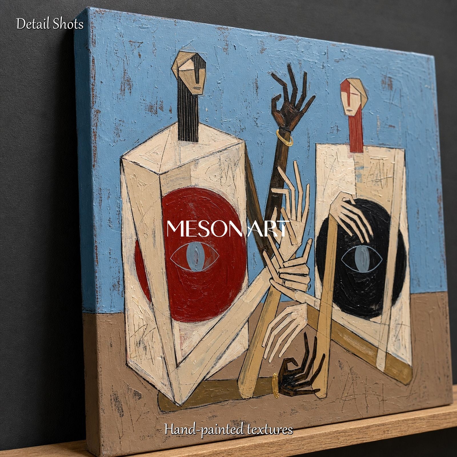 Blue And Brown Painting Contemporary Figurative Expressionism Square Wall Art For Living Room By Mesonart