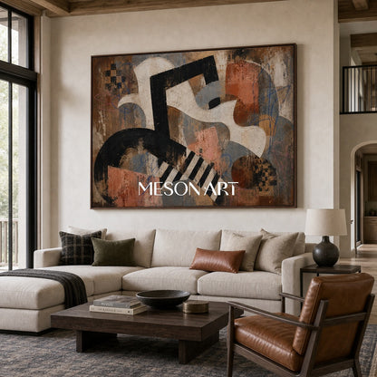 Modern Abstract Wall Art With Textured Geometric Forms For Living Room Decor