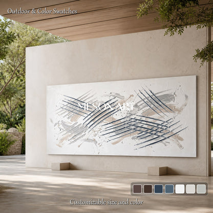 White And Gray Abstract Expressionism Painting Inspired By Jackson Pollock Drip Style Panoramic Wall Art For Living Room By Mesonart