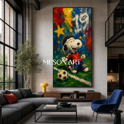 Snoopy Football Graffiti Art Print With Bold Colors And Palette Knife Texture For Kids Room Decor