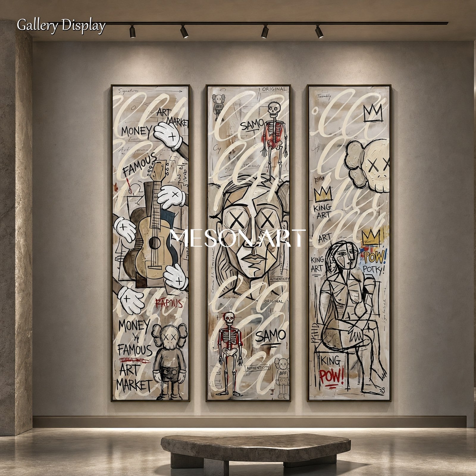 Urban Graffiti Triptych Wall Art With Pop Icons For Modern Living Room Decor