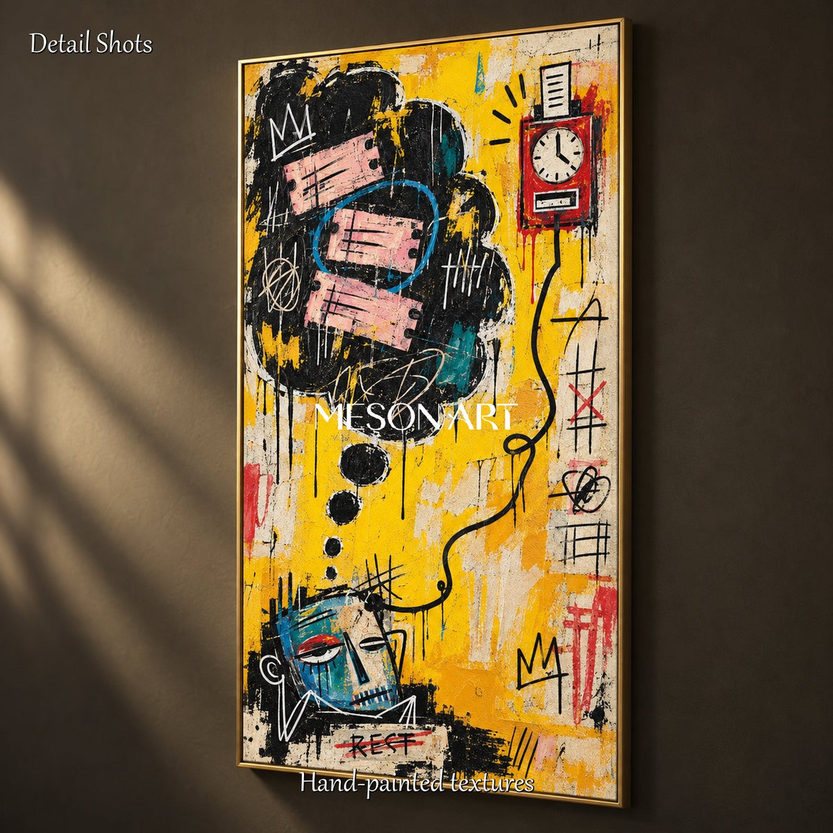 Yellow And Black Abstract Graffiti Painting Panoramic Wall Art Modern Contemporary Canvas By Mesonart