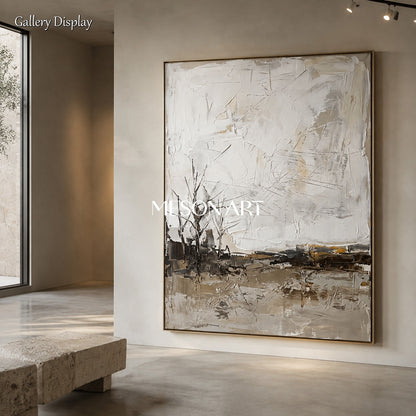 Neutral Abstract Landscape Painting Large Rectangular Wall Art Original Artist Hand Painted By Mesonart