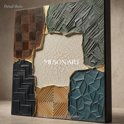 Textured Plaster Art With Gold Accents For Modern Living Room Decor