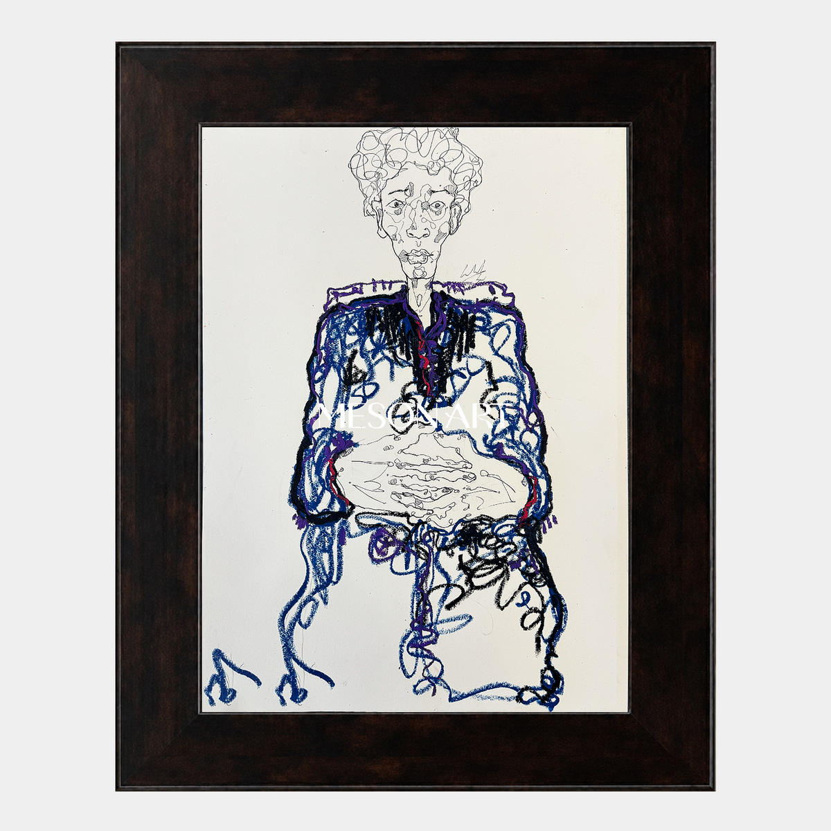 Blue And Black Abstract Figurative Painting Rectangular Wall Art Gallery Original Artwork By Mesonart