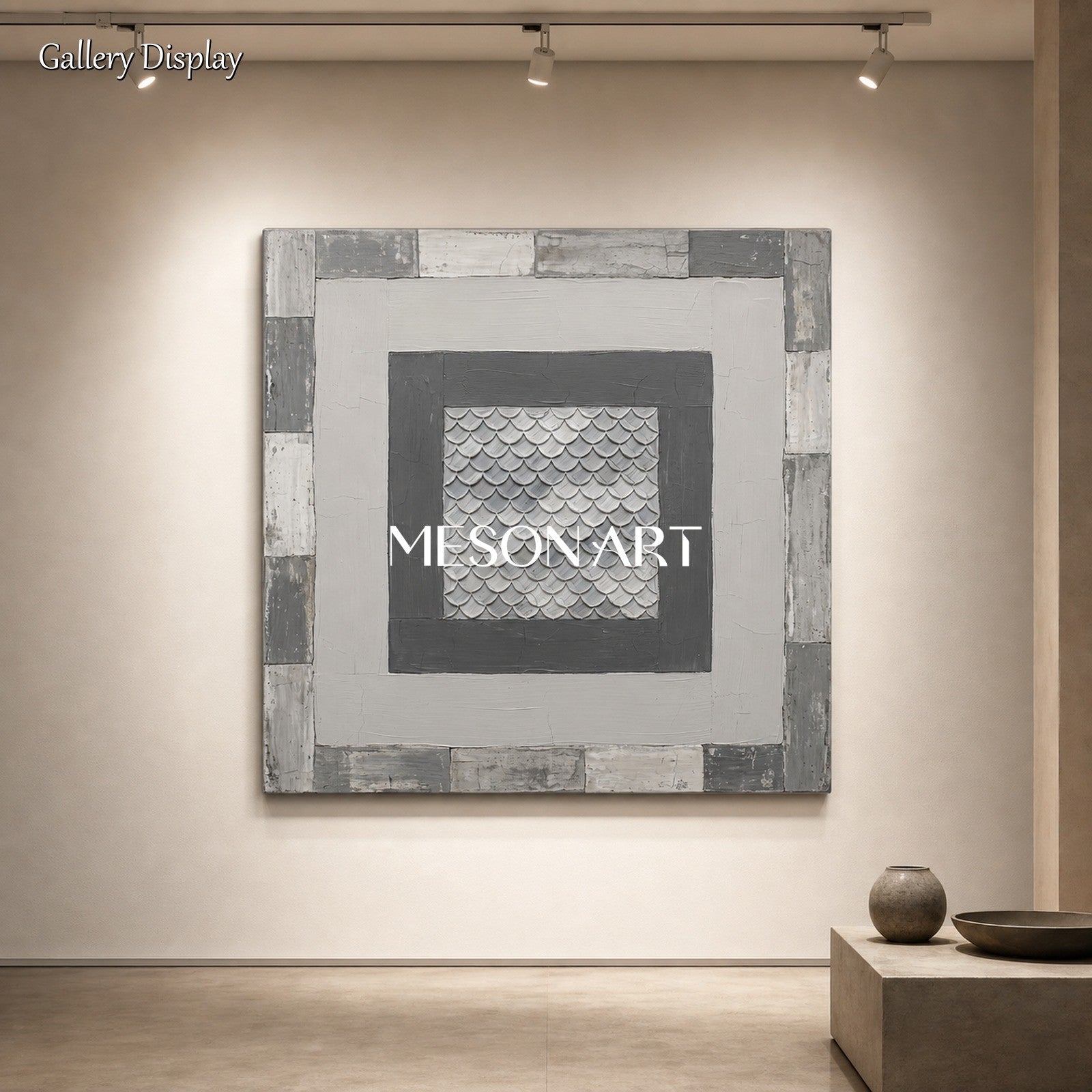 Gray Abstract Art Painting With Textured Relief For Art Deco Living Room Wall Decor