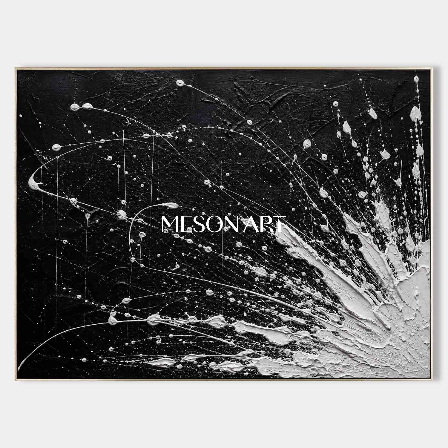 モザイク　油絵アート Original Black And White Abstract Painting With Thick Impasto