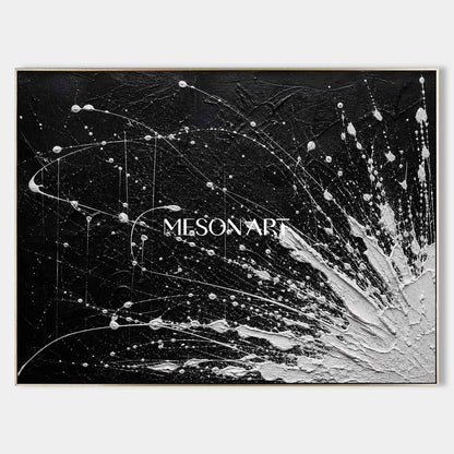 Original Black And White Abstract Painting With Thick Impasto Texture For Modern Living Room
