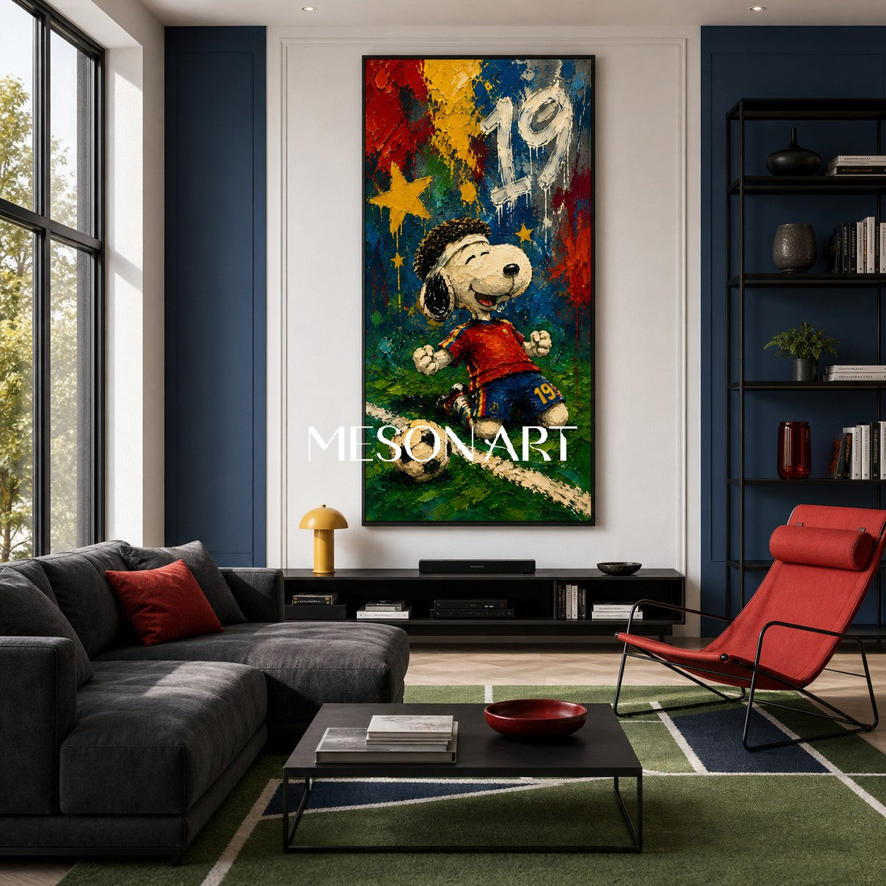Snoopy Football Graffiti Art Print With Bold Colors And Palette Knife Texture For Kids Room Decor