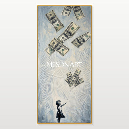 Green And Black Money Art Contemporary Street Bull Market Original Artwork By Artist Panoramic Wall Decor For Living Room By Mesonart