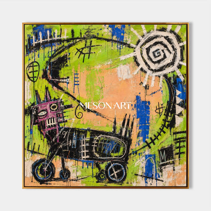 Green And Blue Abstract Painting Original Artist Hand Painted Graffiti Wall Art Square By Mesonart