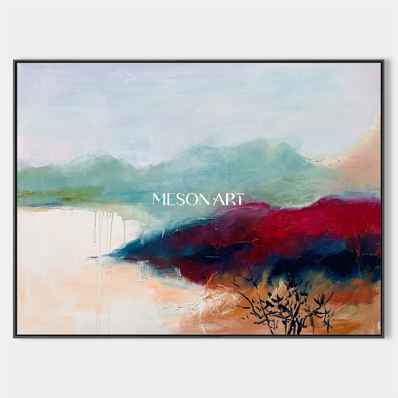 Red And Blue Abstract Landscape Painting Rectangular Wall Art Original Artist Contemporary Expressionist Art By Mesonart