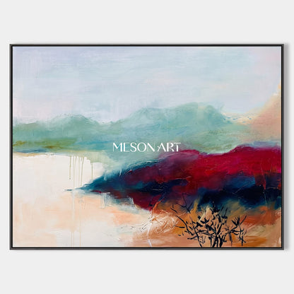 Red And Blue Abstract Landscape Painting Rectangular Wall Art Original Artist Contemporary Expressionist Art By Mesonart