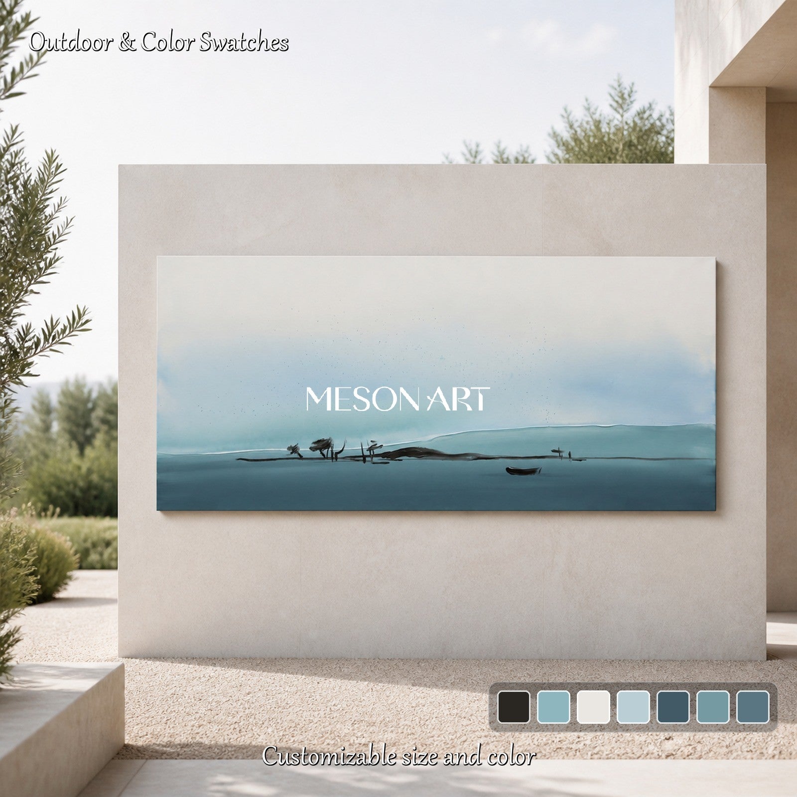 Blue And Gray Painting Contemporary Abstract Landscape Panoramic Wall Art Original Artist By Mesonart