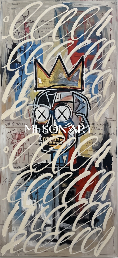 Modern Graffiti Inspired Diptych Art With Crown Motifs For Contemporary Living Room Wall Decor