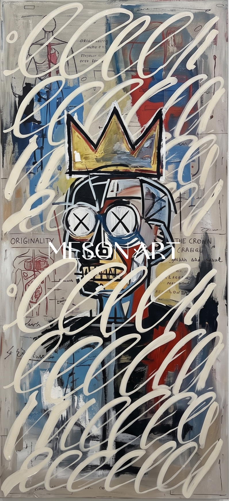 Modern Graffiti Inspired Diptych Art With Crown Motifs For Contemporary Living Room Wall Decor