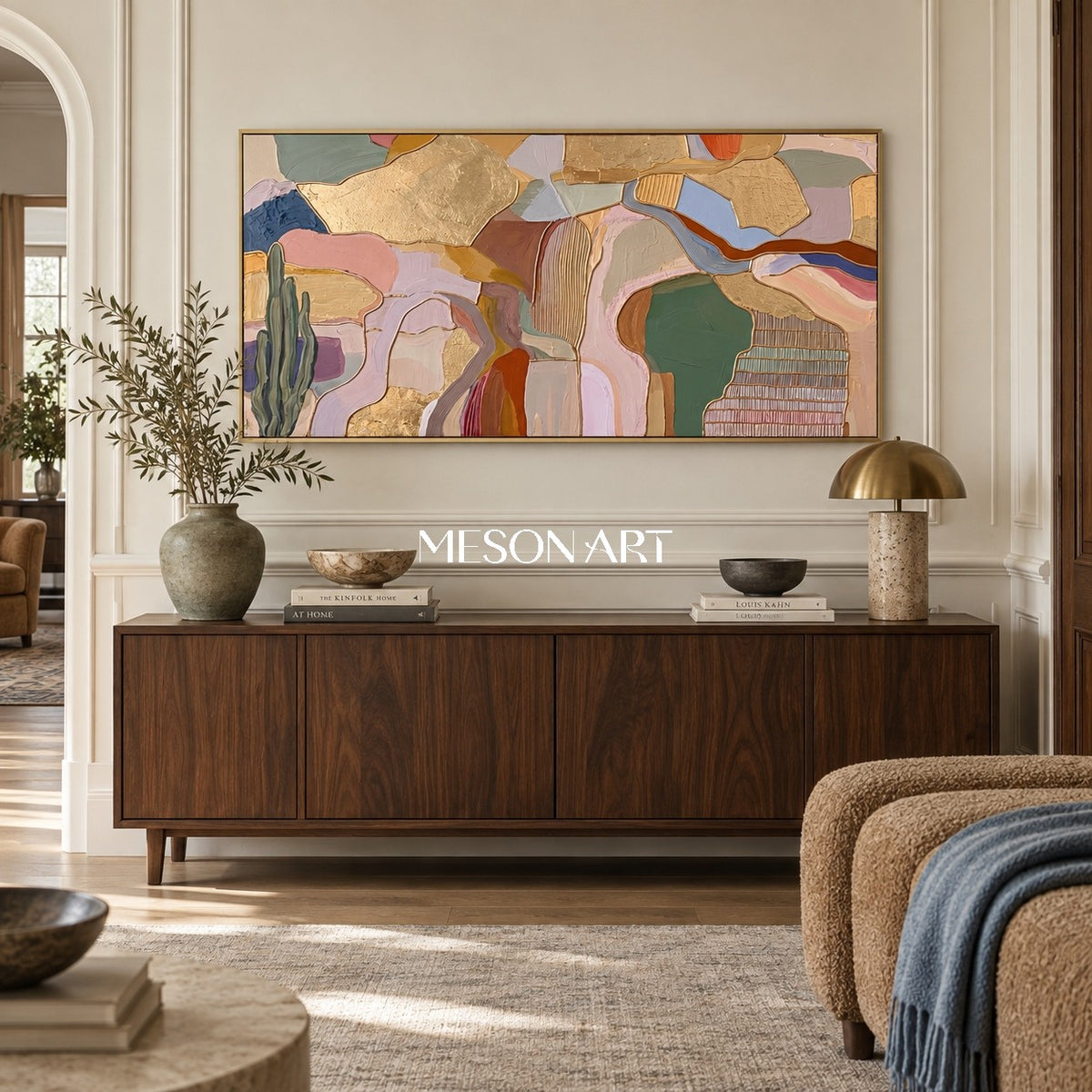 Gold And Beige Abstract Desert Landscape Panoramic Wall Art Original Artist By Mesonart