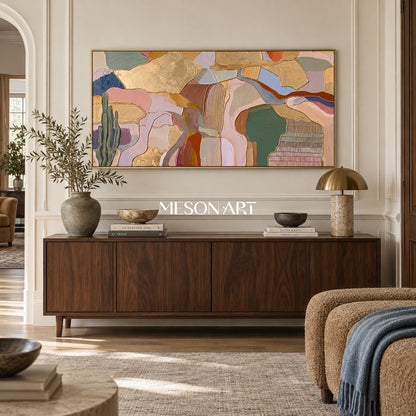 Gold And Beige Abstract Desert Landscape Panoramic Wall Art Original Artist By Mesonart