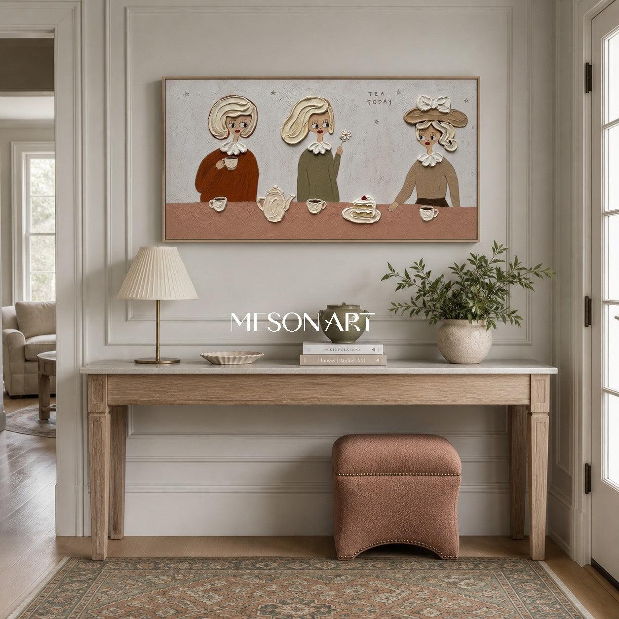 Charming Pop Art Tea Party Painting With Textured Relief For Modern Dining Room Wall Decor
