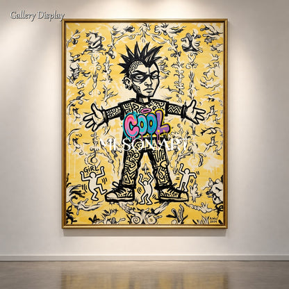 Gold And Black Graffiti Art Rectangular Wall Decor For Living Room By Mesonart