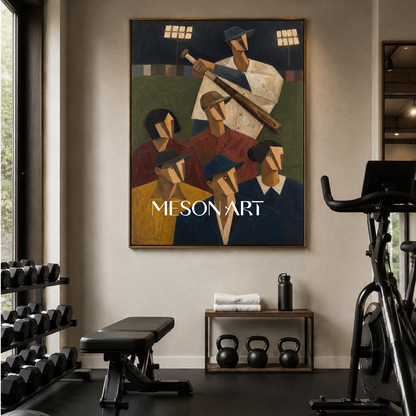 Expressionist Baseball Painting With Geometric Figures For Modern Living Room Decor