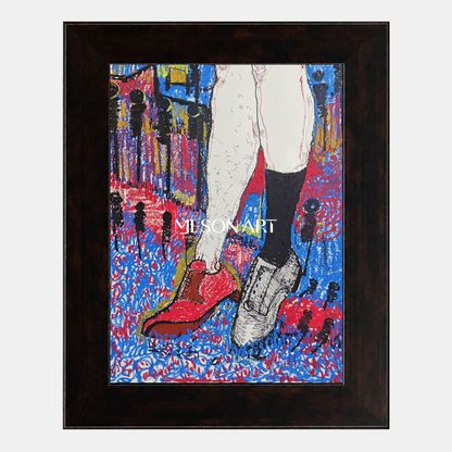 Red And Blue Contemporary Painting Original Artist Portrait Rectangular Wall Art For Living Room By Mesonart