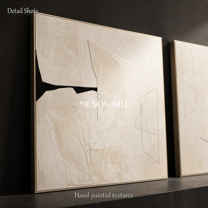 Beige And Black Contemporary Painting Square Wall Art Original Statement Artwork By Mesonart