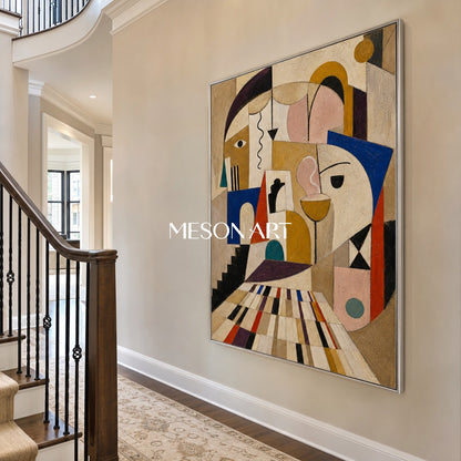 Cubist Expressionist Art Painting With Architectural Forms For Modern Home Decor