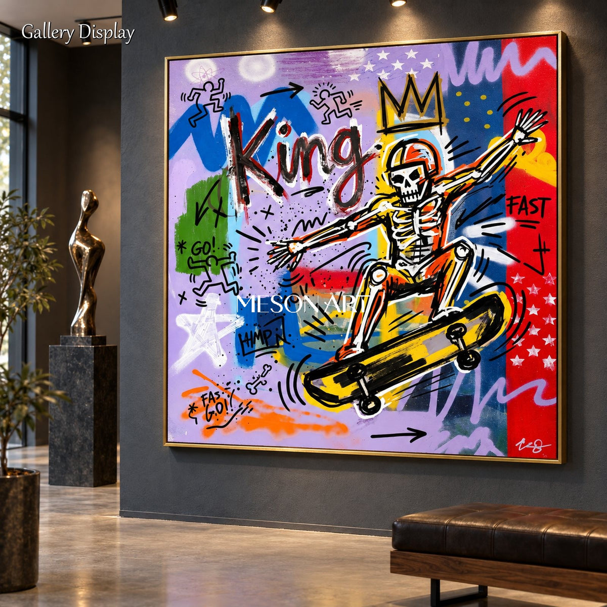 Purple And Yellow Graffiti Pop Culture Art KAWS Style Square Wall Decor For Living Room By Mesonart