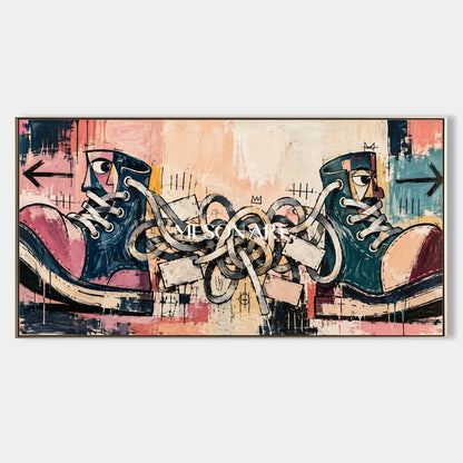 Pink And Blue Graffiti Abstract Painting Panoramic Wall Art Original Artist Statement Pop Street Canvas By Mesonart