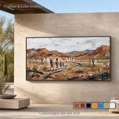 Brown And Blue Contemporary Landscape Mountain Painting Textured Art For Living Room By Mesonart